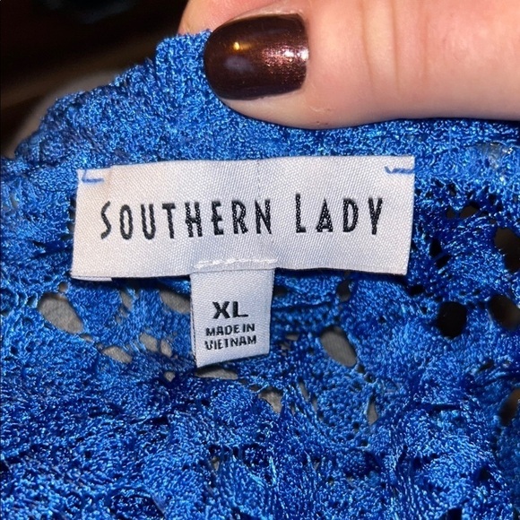 Southern Lady Blue Crochet Open-Front Cardigan - Picture 7 of 9